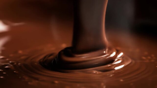 Pouring chocolate creates a tempting river of molten chocolate, offering rich indulgence. This dark chocolate cascade is an irresistible treat, perfect for dessert lovers.