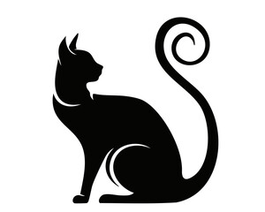 黒猫のシルエットイラスト 座る姿のベクター素材
