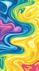 Vibrant, swirling mixture of yellow, blue, and pink creates a fluid, abstract pattern with smooth transitions and curved shapes across the frame