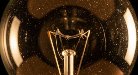 Close-up of vintage light bulb filament with dust particles