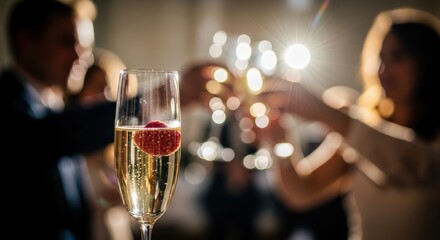 Caucasian adults enjoying champagne toast at elegant celebration