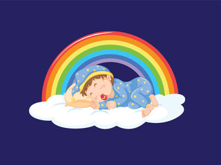 baby sleeping under ranibow