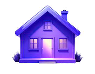 Purple house icon, 3D model, stylized, simple