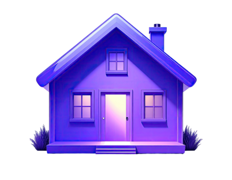 Purple house icon, 3D model, stylized, simple