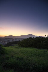 鳥取県米子市の夏の米子城跡からの伯耆大山と日の出