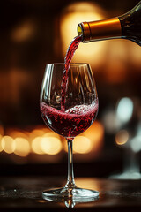 red wine pouring into glass