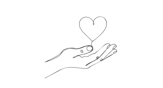 Elegant single line heart held gently in a hand symbolizes love, care, and kindness for minimalistic designs