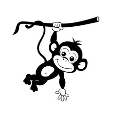 Obraz premium Adorable Black and White Monkey Swinging on a Branch Fun Jungle Character