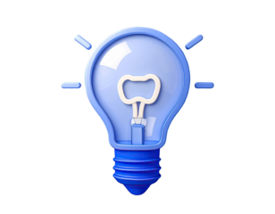 3D lightbulb, light blue, stylized, idea, innovation
