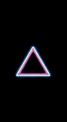 Glowing triangle outline on black. Electric blue, pink, and white light. Simple geometrical shape, vibrant. Minimalist design