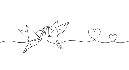 Elegant origami lovebirds and heart string design, perfect for wedding invitations and Valentine's cards