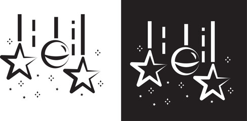 Vector festive star ornaments and baubles for holiday designs and festive celebrations in black and white