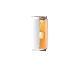 Aluminum can with ice and beverage.  Half white, half orange-yellow liquid
