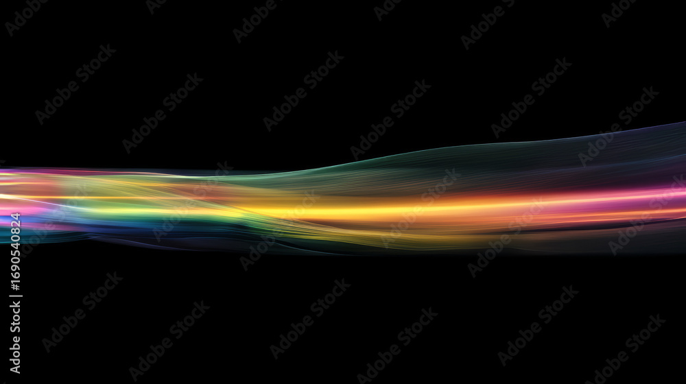 Poster vibrant light trails create a beautiful, flowing abstract wave. dynamic colors illuminate the dark b