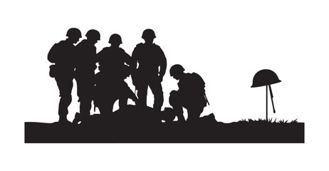 Sad soldiers troop silhouette vector