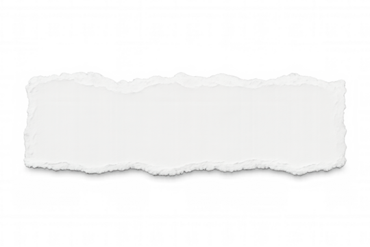 Horizontal white torn paper piece with transparent background, ideal for adding a realistic touch to designs