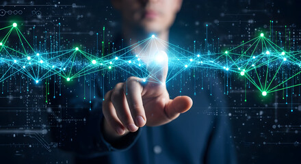 Innovative technology concept with human interface and digital network connection integration