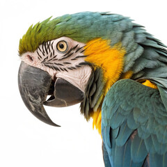 Obraz premium Vibrant green macaw preening feathers with striking red head detail, a colorful avian beauty 