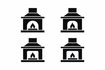 set of Winter Fireplace with Fire icon silhouette Vector illustration design
