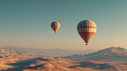Fototapeta premium Hot air balloons over a desert landscape at sunset