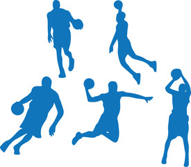 Fototapeta premium Basketball in Silhouette: Dynamic silhouettes capture the essence of basketball action, showcasing the athleticism and skill of players in various poses against a crisp backdrop.