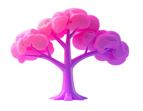 3D rendered, stylized tree with vibrant pink and purple gradient - Powered by Adobe