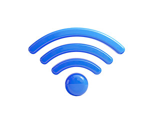 Vibrant, glossy blue Wi-Fi symbol against a black background