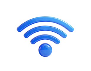 Vibrant, glossy blue Wi-Fi symbol against a black background
