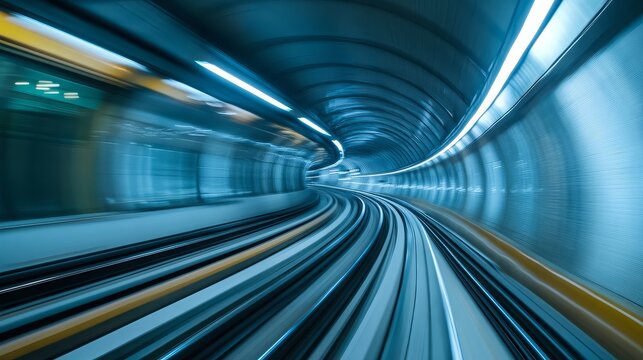 Train moving fast in tunnel
