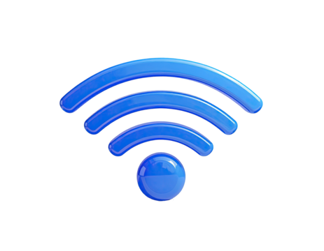 Vibrant, glossy blue Wi-Fi symbol against a black background