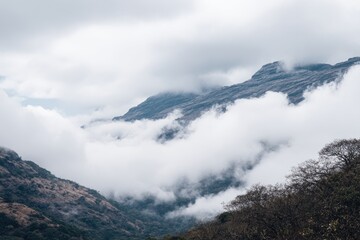 Misty mountain range scene