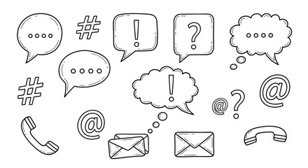 hand drawn communication icons set social media contact