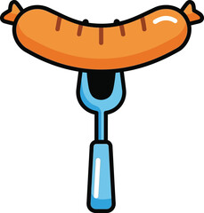 Obraz premium Vector art of grilled sausage on a fork, a delicious barbecue treat