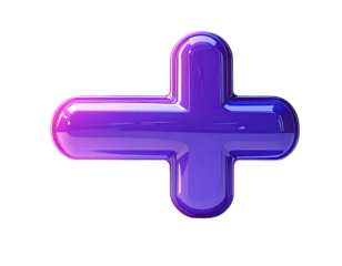 3D plus sign, vibrant purple-violet gradient, glossy