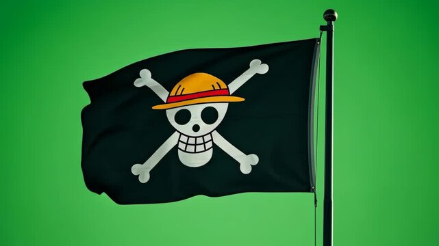 Jolly Roger: Skull and Crossbones Flag on Green Screen