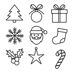 Minimal festive icons sheet (Santa, tree, snowflake)
