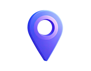 3D stylized, vibrant purple location marker