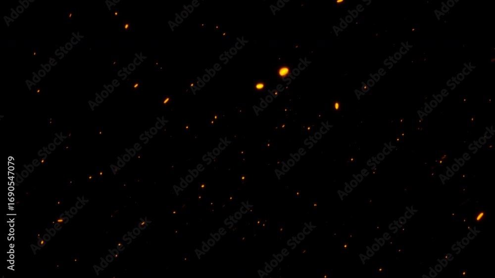 Poster abstract animation loop glow orange dust particles moving to right side on black background. 4k 3d s