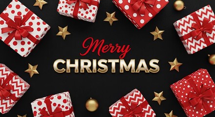 Obraz premium Elegant Red and Gold Christmas Gift Boxes, Stars, and 