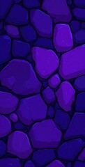A cartoon-style stone wall rendered in shades of deep violet and dark blue, featuring irregularly shaped rocks with visible outlines and shading
