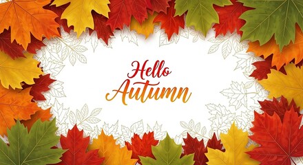 Vibrant Autumn Leaves Border;  Warm, Festive Fall Design;  White Background;  Perfect for Seasonal Greetings.