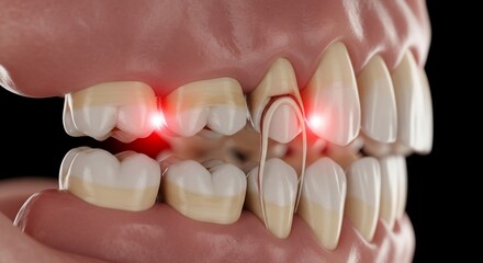 Close-up Dental Procedure Showing Tooth Extraction with Red Light