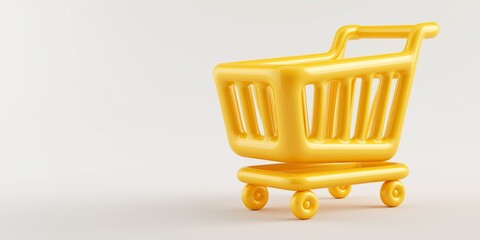 Cute yellow shopping cart icon isolated on white background