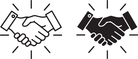 Obraz premium Two handshake icons, one outlined and one solid black