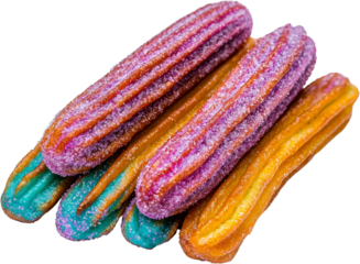 Colorful churro rainbow dessert sugar coated sweet pastry