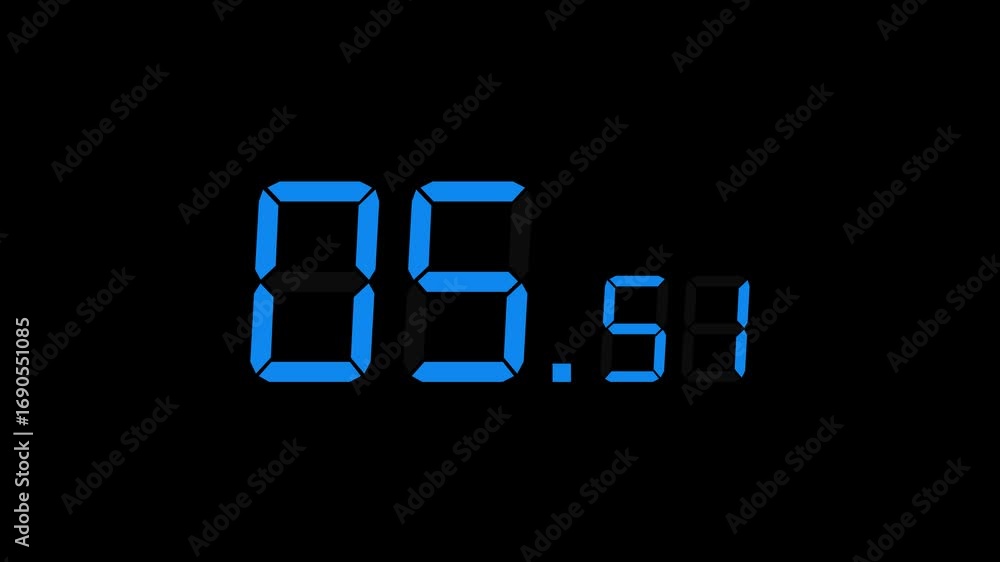 Poster 10.00 seconds digital countdown timer with large seconds and small milliseconds. matte light blue di