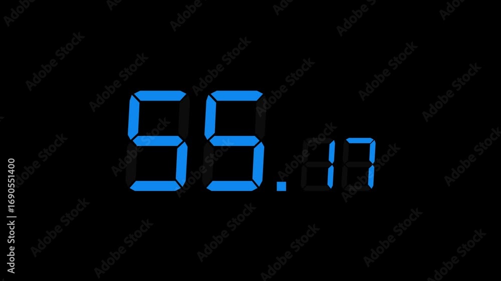 Poster 60.00 seconds (1 minute) digital countdown timer with large seconds and small milliseconds. matte li