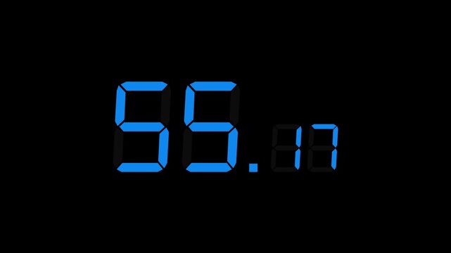 60.00 seconds (1 minute) digital countdown timer with large seconds and small milliseconds. Matte light blue digits on black background. Stopwatch-style timer for sports, games, and more.