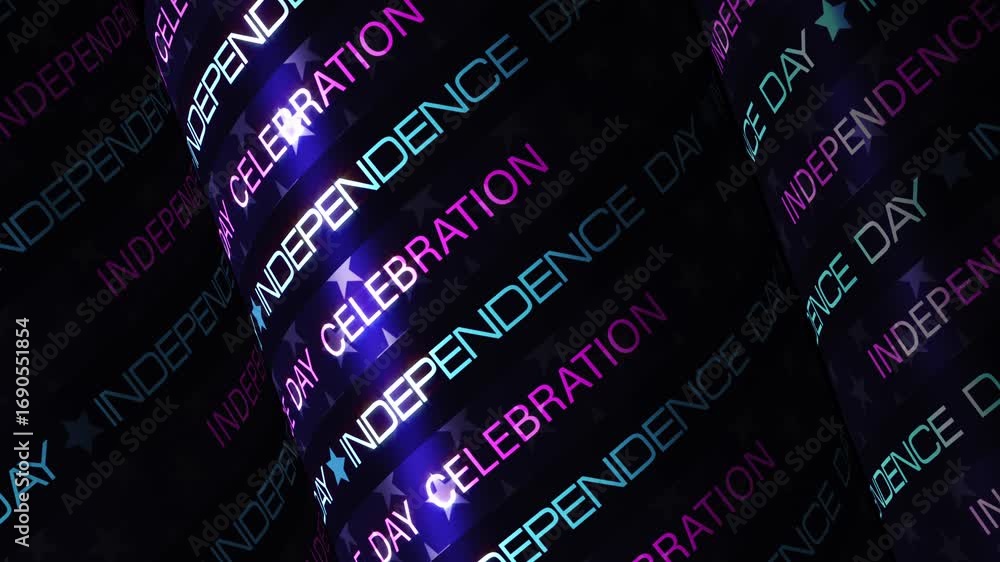 Poster loop animation of independence day text 3d on dark blue paper tube pattern title abstract background