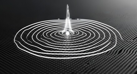 Abstract graphic design of concentric circles radiating outward from a central point, highlighting a complex wave pattern on a dark textured background.